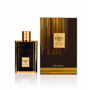 Khadlaj Karus Gold Absolu 100ml EDP Spray bottle with gold cap and packaging box - Estilo Fresco Dubai